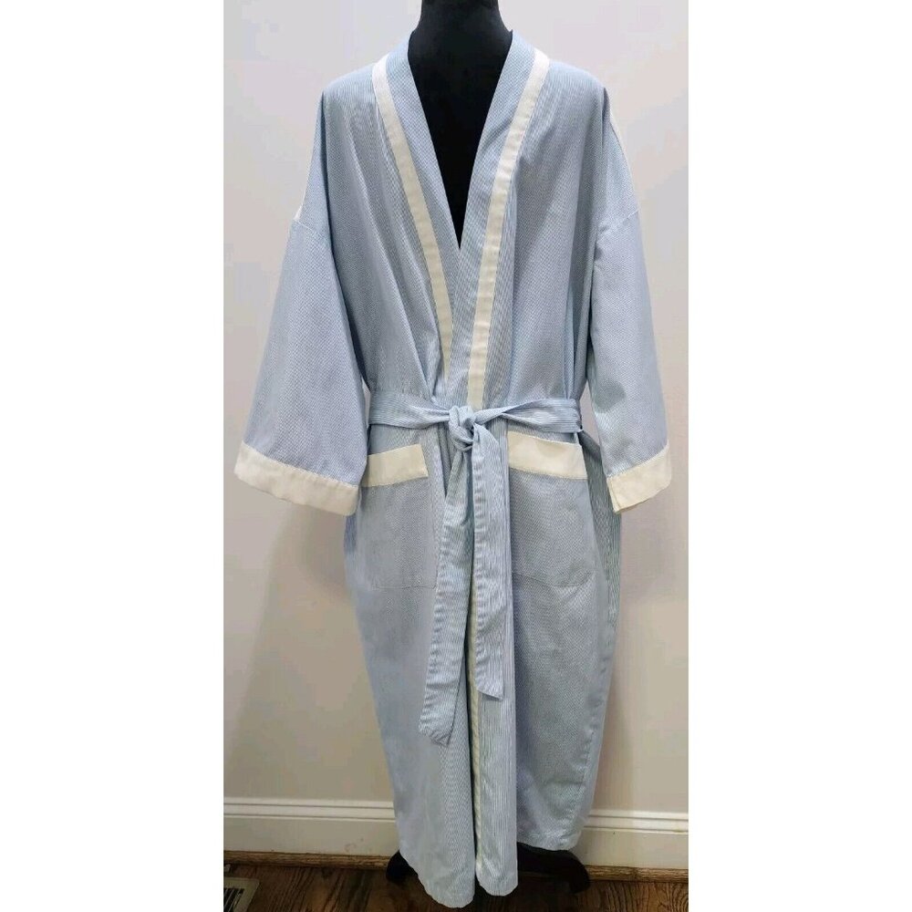 Vintage Bill Blass Gingham Cotton Belted Robe Housecoat One Size Kimono Style